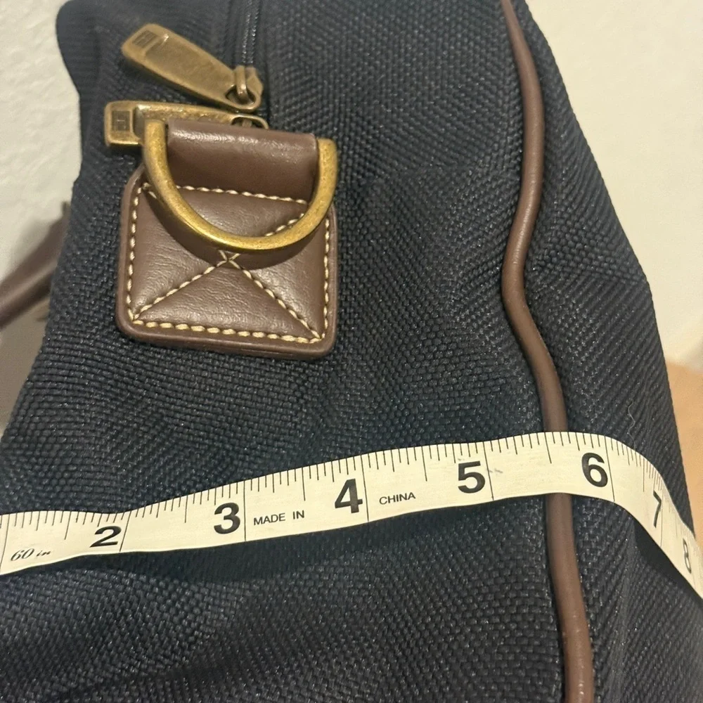Tommy Hilfiger Vinatge Navy Blue Duffel Bag with Red and Yellow Stripes